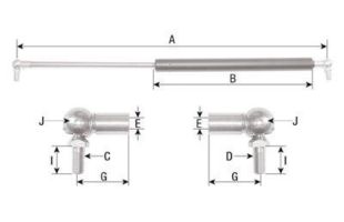 Vérin à gaz de porte - type Case Ih - John Deere - 500 x 245 x Ø8mm
