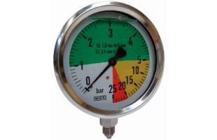 Manomètre de pulvé laiton - 0/5/25 bars - 1/4" Mâle
